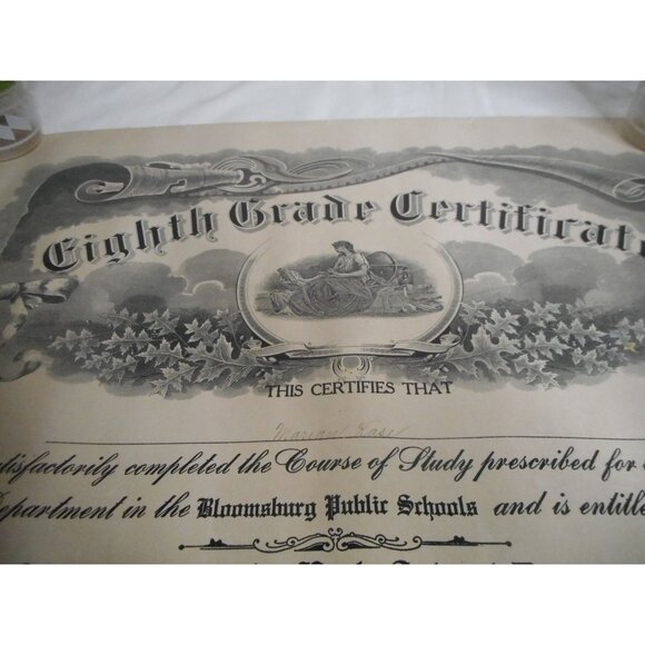 Antique 8th Eighth Grade Certificate Graduation Kase Unframed 1911 Bloomsburg PA - Picture 2 of 4